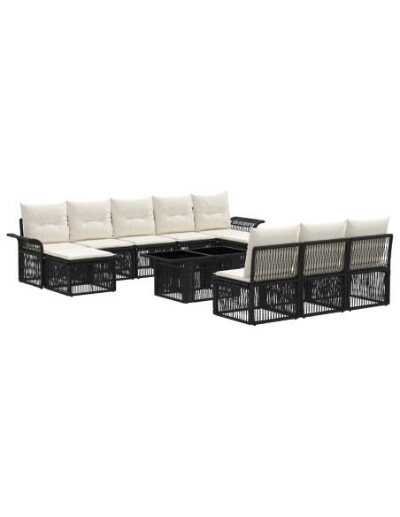 Set Divano da Giardino 11 pz Nero e Bianco Crema polyrattan
