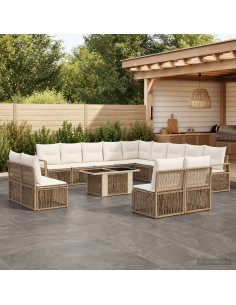 Set Divano da Giardino 14 pz Beige e Bianco Crema polyrattan