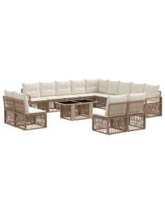 Set Divano da Giardino 14 pz Beige e Bianco Crema polyrattan 2