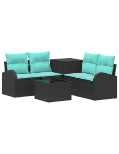 Set di divani 6 pz Nero e Blu Rattan sintetico e Acciaio 2