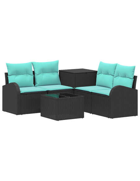 Set di divani 6 pz Nero e Blu Rattan sintetico e Acciaio