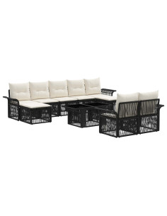 Set Divano da Giardino 10 pz Nero e Bianco Crema polyrattan 2