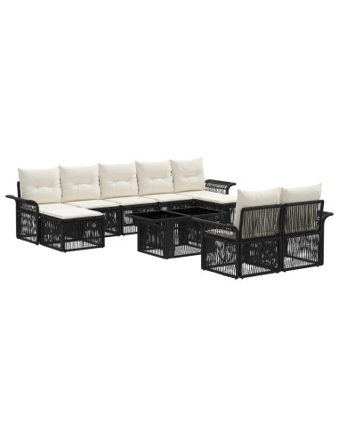 Set Divano da Giardino 10 pz Nero e Bianco Crema polyrattan