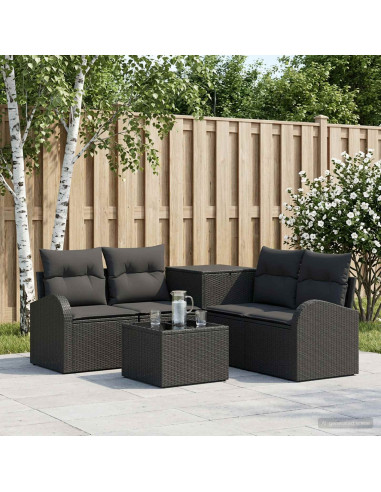 Set di divani 6 pz Nero Rattan sintetico e Acciaio