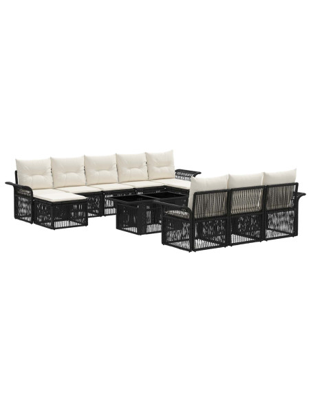 Set Divano da Giardino 11 pz Nero e Bianco Crema polyrattan