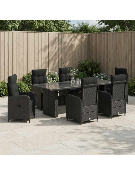 Set da pranzo per esterni 7 pz Nero polyrattan