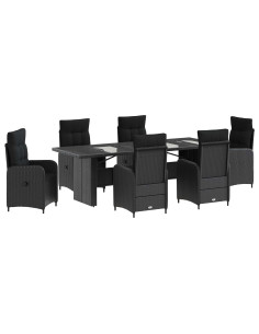 Set da pranzo per esterni 7 pz Nero polyrattan 2