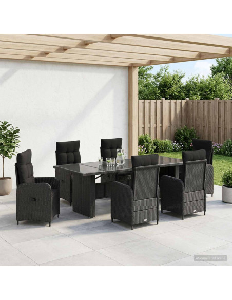 Set da pranzo per esterni 7 pz Nero polyrattan