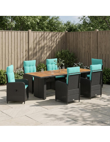 Set da pranzo per esterni 7 pz Nero e Turchese polyrattan