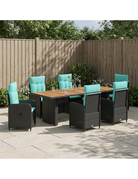 Set da pranzo per esterni 7 pz Nero e Turchese polyrattan