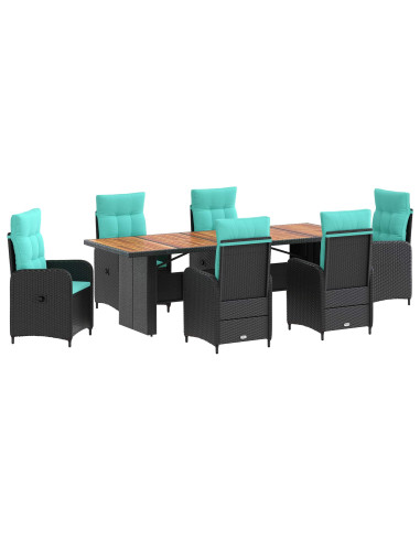 Set da pranzo per esterni 7 pz Nero e Turchese polyrattan