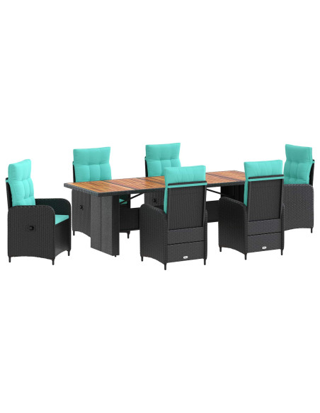 Set da pranzo per esterni 7 pz Nero e Turchese polyrattan