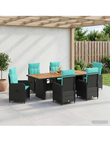 Set da pranzo per esterni 7 pz Nero e Turchese polyrattan