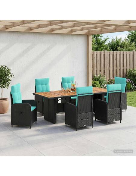 Set da pranzo per esterni 7 pz Nero e Turchese polyrattan