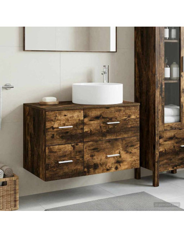 Set di mobili per il bagno 2 pz Rovere Fumo