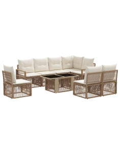 Set Divano da Giardino 9 pz Beige e Bianco Crema polyrattan 2