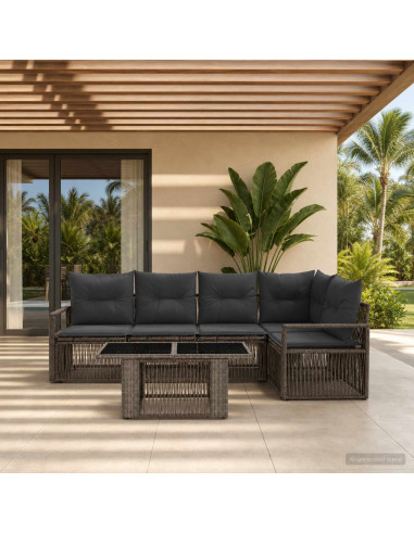 Set Divano da Giardino 6 pz Grigio e Grigio Scuro polyrattan
