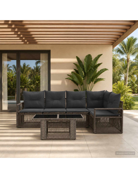 Set Divano da Giardino 6 pz Grigio e Grigio Scuro polyrattan