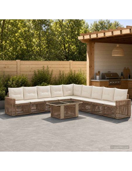 Set Divano da Giardino 10 pz Beige e Bianco Crema polyrattan