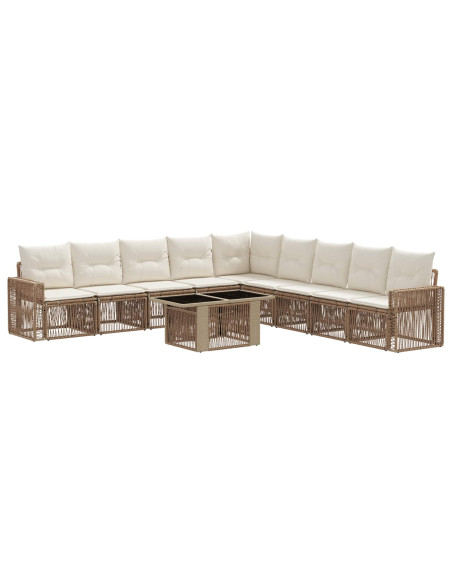 Set Divano da Giardino 10 pz Beige e Bianco Crema polyrattan