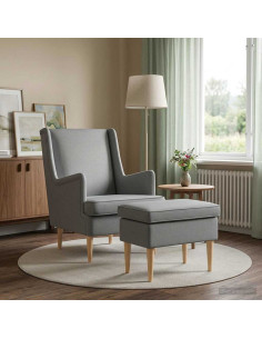 Poltrona con Ottomano 2 pz Grigio Chiaro Tessuto