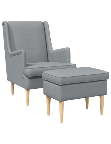 Poltrona con Ottomano 2 pz Grigio Chiaro Tessuto