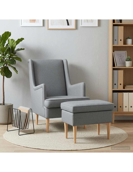 Poltrona con Ottomano 2 pz Grigio Chiaro Tessuto