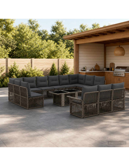Set Divano da Giardino 14 pz Grigio e Grigio Scuro polyrattan