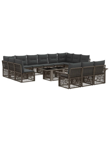 Set Divano da Giardino 14 pz Grigio e Grigio Scuro polyrattan