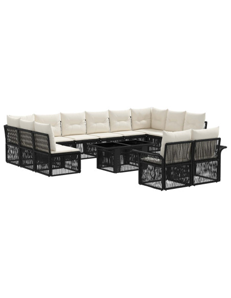 Set Divano da Giardino 13 pz Nero e Bianco Crema polyrattan