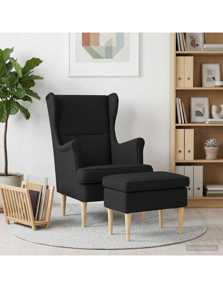 Poltrona con Ottomano 2 pz Nero Tessuto