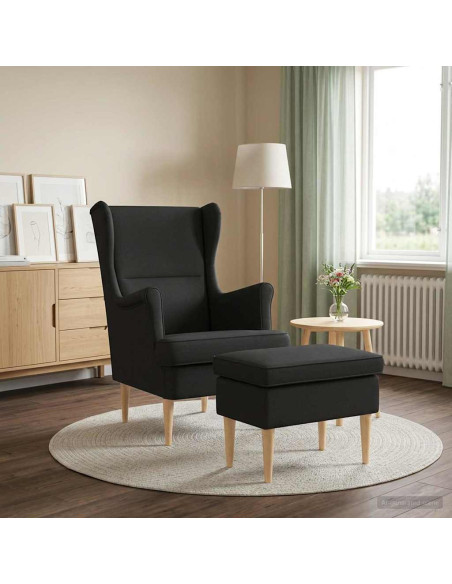 Poltrona con Ottomano 2 pz Nero Tessuto