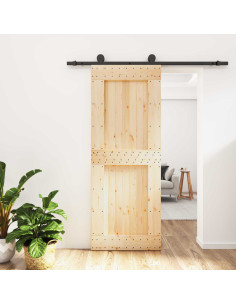 Porta scorrevole Naturale e Nero 80 x 210 cm