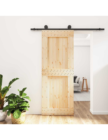 Porta scorrevole Naturale e Nero 80 x 210 cm