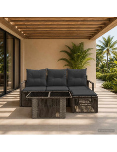 Set Divano da Giardino 5 pz Grigio e Grigio Scuro polyrattan