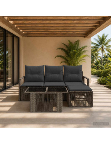 Set Divano da Giardino 5 pz Grigio e Grigio Scuro polyrattan