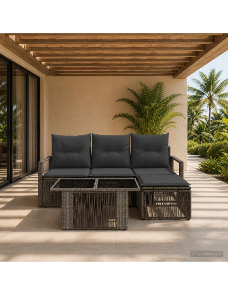Set Divano da Giardino 5 pz Grigio e Grigio Scuro polyrattan