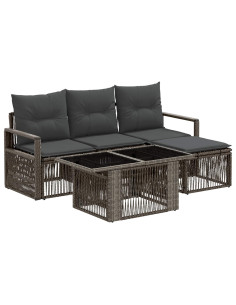 Set Divano da Giardino 5 pz Grigio e Grigio Scuro polyrattan 2
