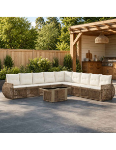 Set Divano da Giardino 10 pz Beige e Bianco Crema polyrattan