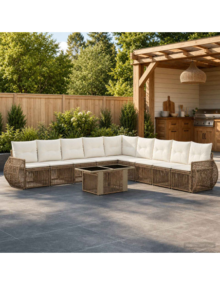 Set Divano da Giardino 10 pz Beige e Bianco Crema polyrattan
