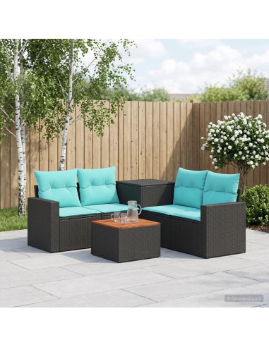 Set di divani 6 pz Nero e Blu Rattan sintetico e Acciaio