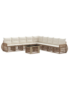 Set Divano da Giardino 10 pz Beige e Bianco Crema polyrattan 2