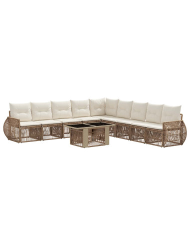 Set Divano da Giardino 10 pz Beige e Bianco Crema polyrattan