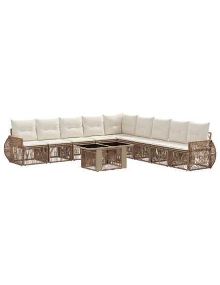 Set Divano da Giardino 10 pz Beige e Bianco Crema polyrattan