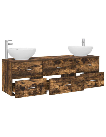 Set di mobili per il bagno 3 pz Rovere Fumo 49,5 x 44,5 x 65 cm