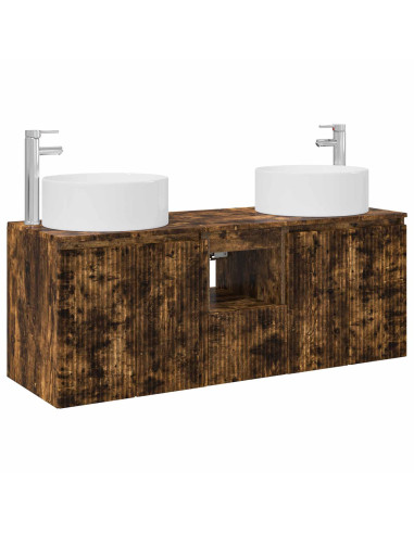 Set di Armadi da Bagno 3 pz Rovere Fumo 49,5 x 44,5 x 65,5 cm