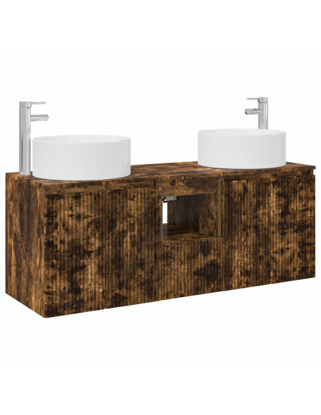 Set di Armadi da Bagno 3 pz Rovere Fumo 49,5 x 44,5 x 65,5 cm