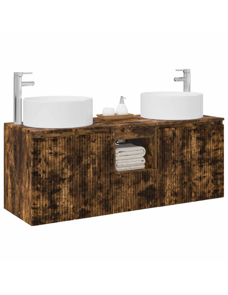 Set di Armadi da Bagno 3 pz Rovere Fumo 49,5 x 44,5 x 65,5 cm