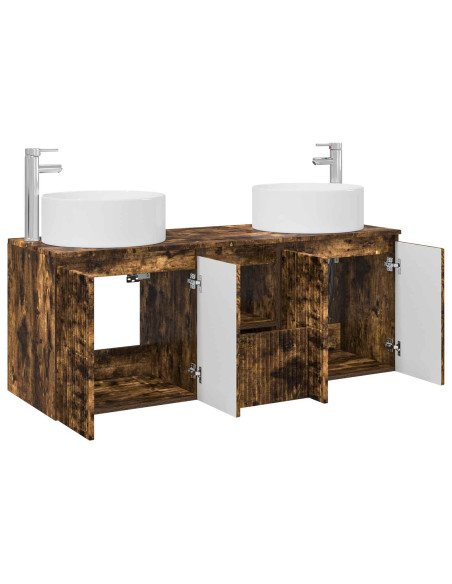 Set di Armadi da Bagno 3 pz Rovere Fumo 49,5 x 44,5 x 65,5 cm
