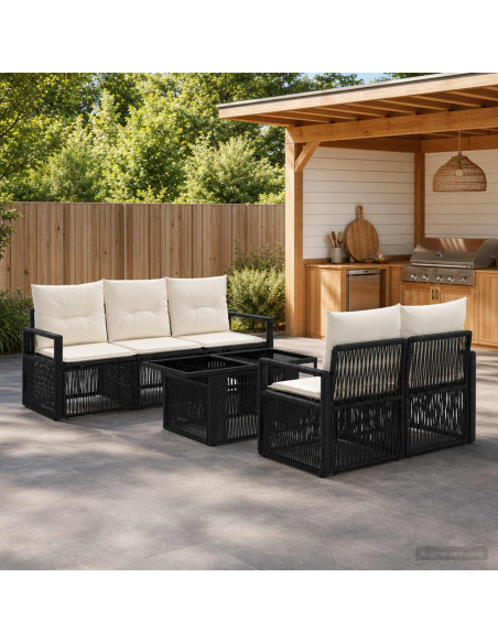 Set Divano da Giardino 6 pz Nero e Bianco Crema polyrattan